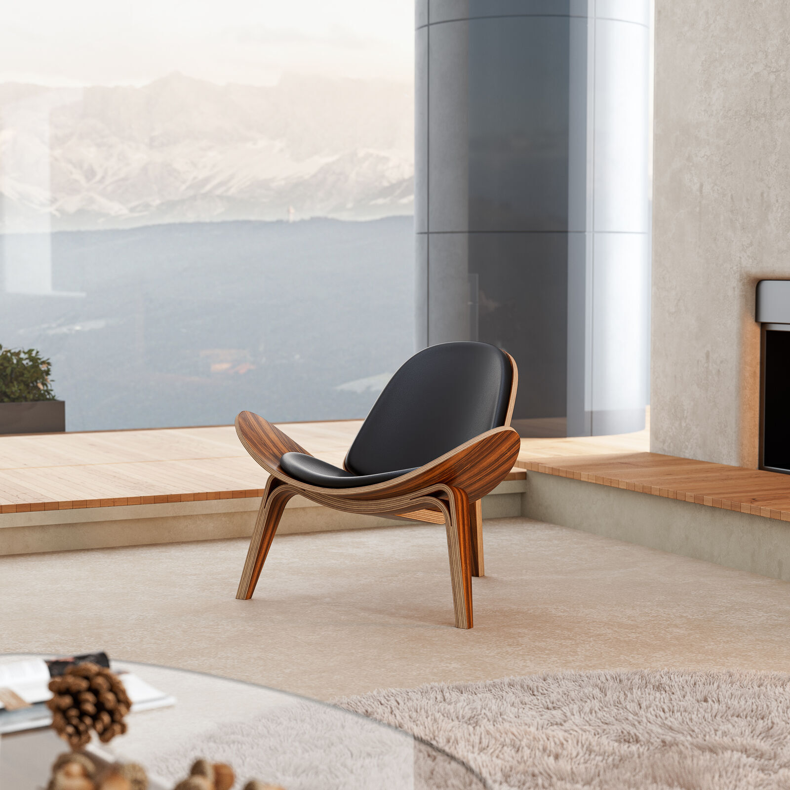 Used Hans Wegner Shell Lounge Chair Accent Side Chair Padded Seat Retro Design gallery