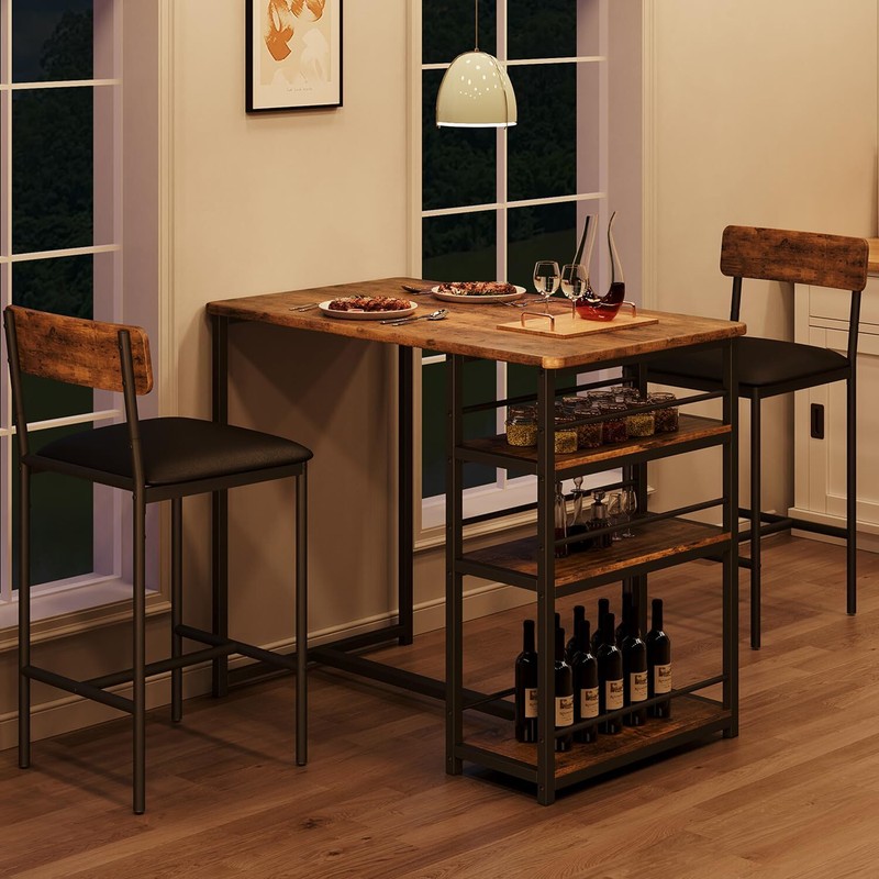 3 Piece Dining Table Set for 2 Kitchen Table with 2 Chairs and Storage Shelves gallery