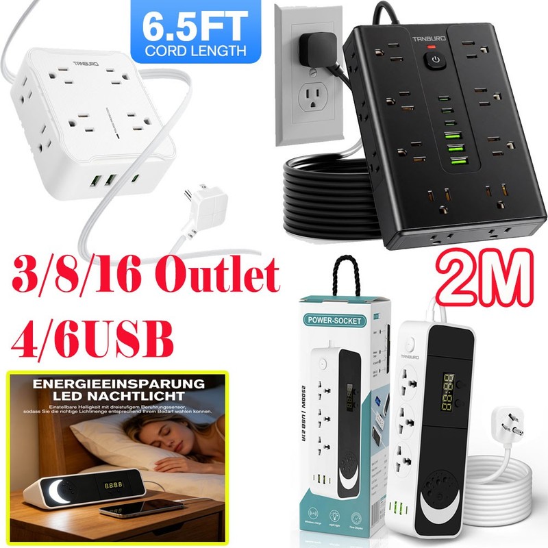 Wall Mountable USB Surge Protector Power Strip +4/6USB Ports 3/8/16 Outlet Plug gallery