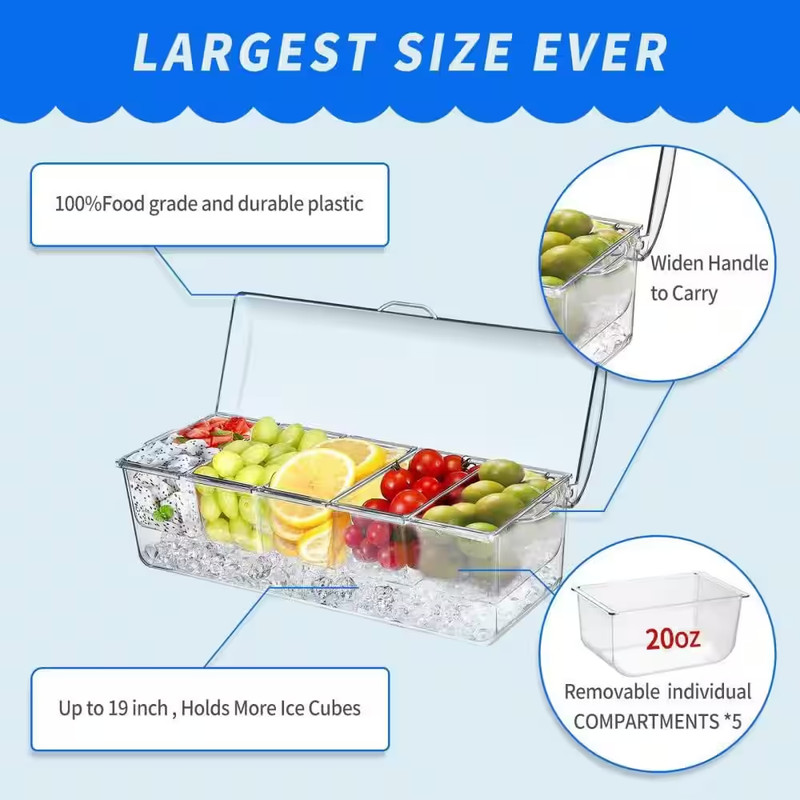 100 Oz. Plastic Condiment Servers with Ice Chilled, Lids for Serving Platters, F gallery