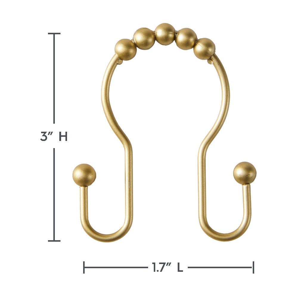 Rustproof Stainless Steel Double Easy Glide Shower Hooks, Brass, Set of 12 gallery