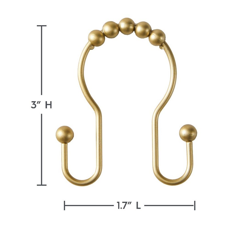 Rustproof Stainless Steel Double Easy Glide Shower Hooks, Brass, Set of 12 gallery