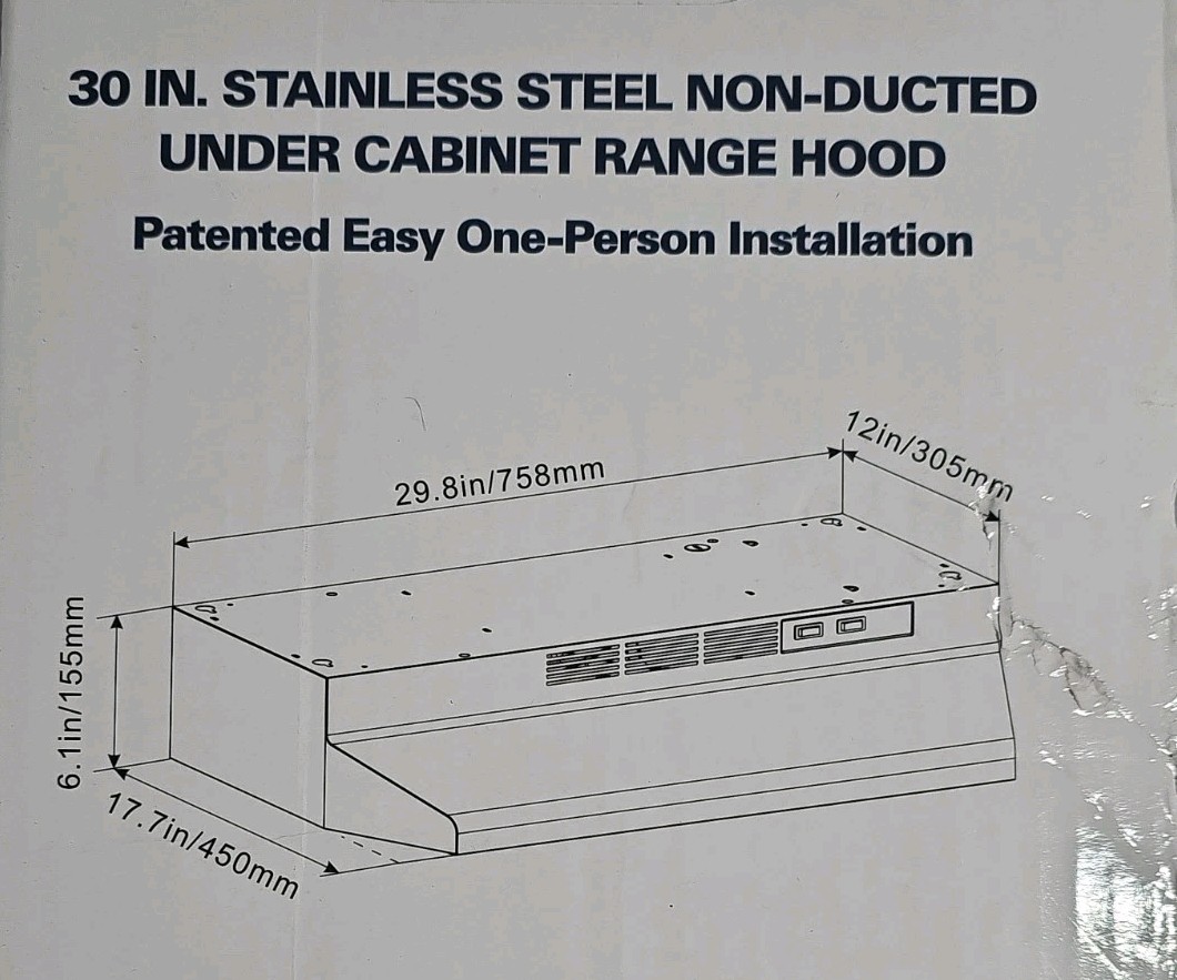 Winflo 30" Stainless Steel Range Hood | Non-Ducted | Under Cabinet | 2-Speed Fan gallery