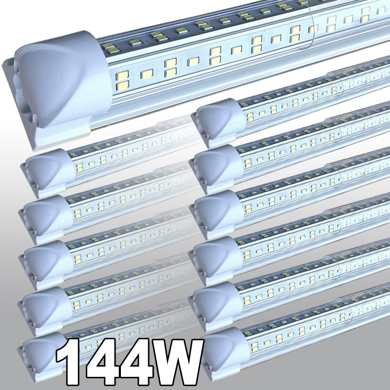 8FT LED Shop Light 144W 18000LM 6500K Daylight White V-Shape Clear Cover 12-48PC gallery