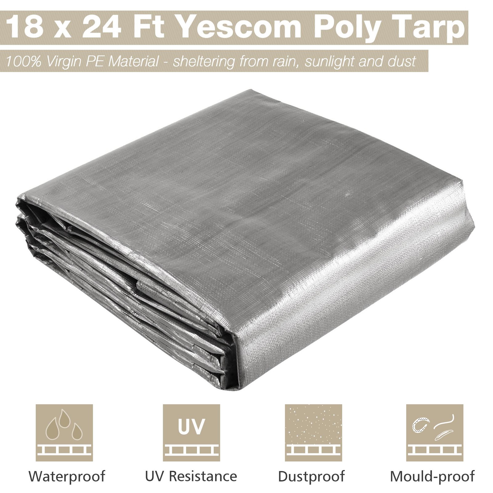 Yescom 18x24FT 10-Mil Plastic Tarp Waterproof Heavy Duty Pickup Truck Bed Cover gallery