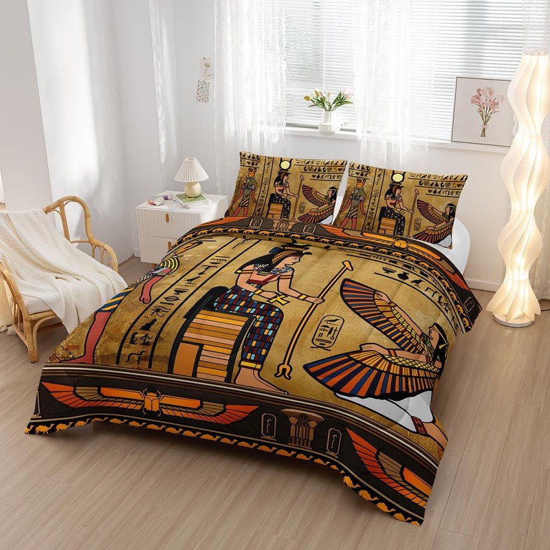 Nttopship Ancient Egypt Comforter Bedding Set 2 Pillowcase Queen Size Pharaoh gallery