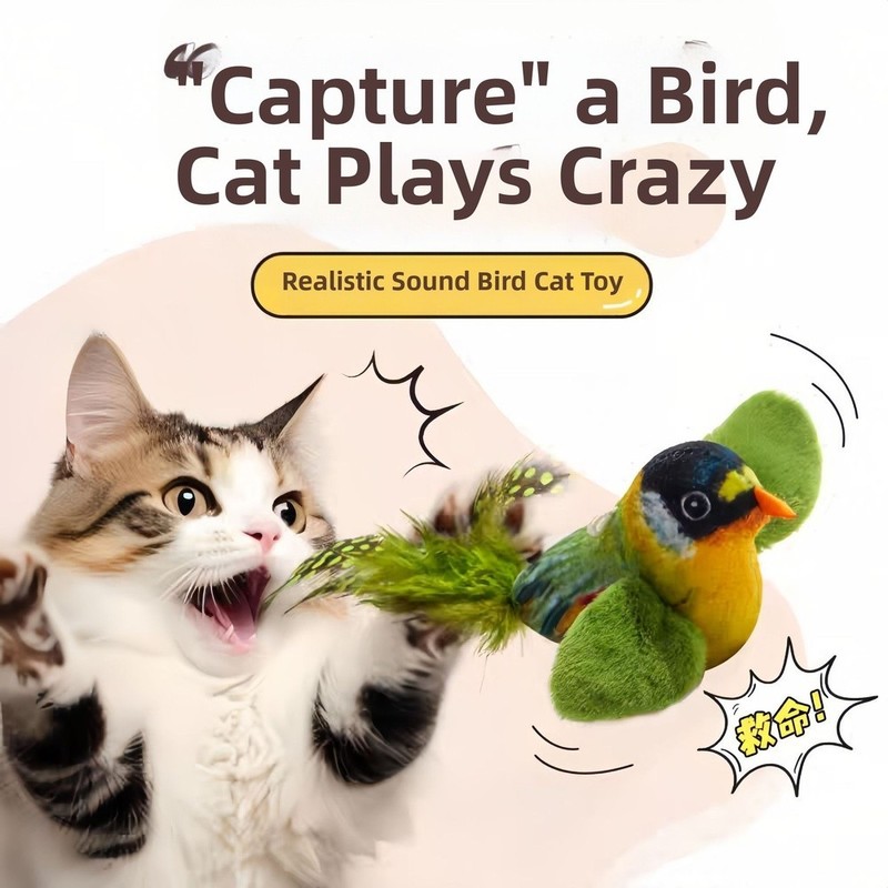 Catnip Bird Toy with Realistic Feathers and Interactive Chirping Sound gallery