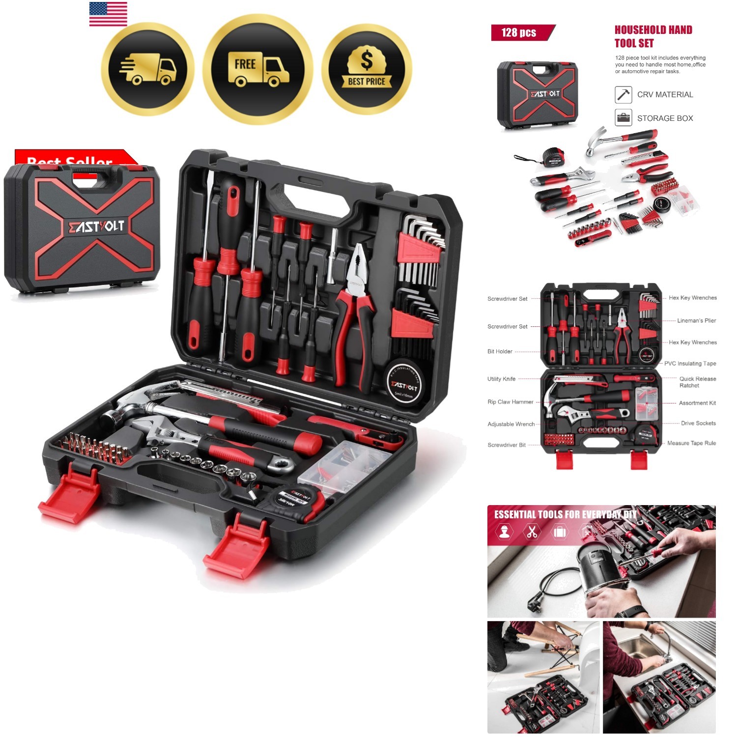 128-Piece Home Repair Tool Set, Tool Sets for Homeowners, General Household H... gallery