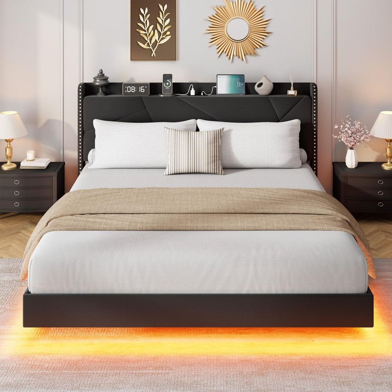 Full/Queen/King Size Floating Bed Frame Upholstered Platform Bed w/ LED Lights gallery