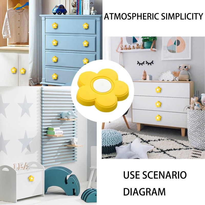 4pcs Yellow Flower Shape Knobs - Rubber Cartoon Shape Knobs for Kids' Room, C... gallery