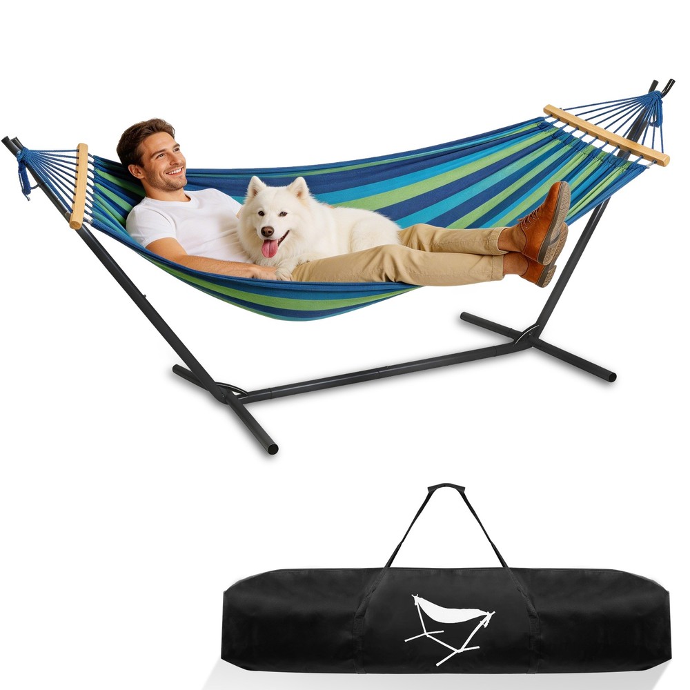 9 Ft Double Hammock With Space Saving Steel Stand Outdoor Portable Carrying Case