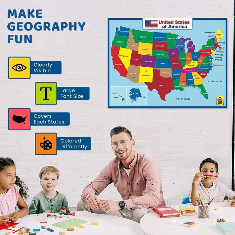 United State Map Laminated Poster -Double Side Educational Poster for Kids/Adult gallery