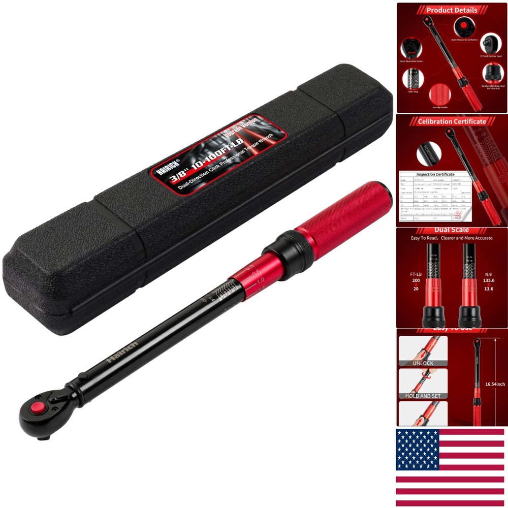 Precision 3/8-Inch Torque Wrench 10-100 ft.lb with Dual-Direction and 72-Tooth