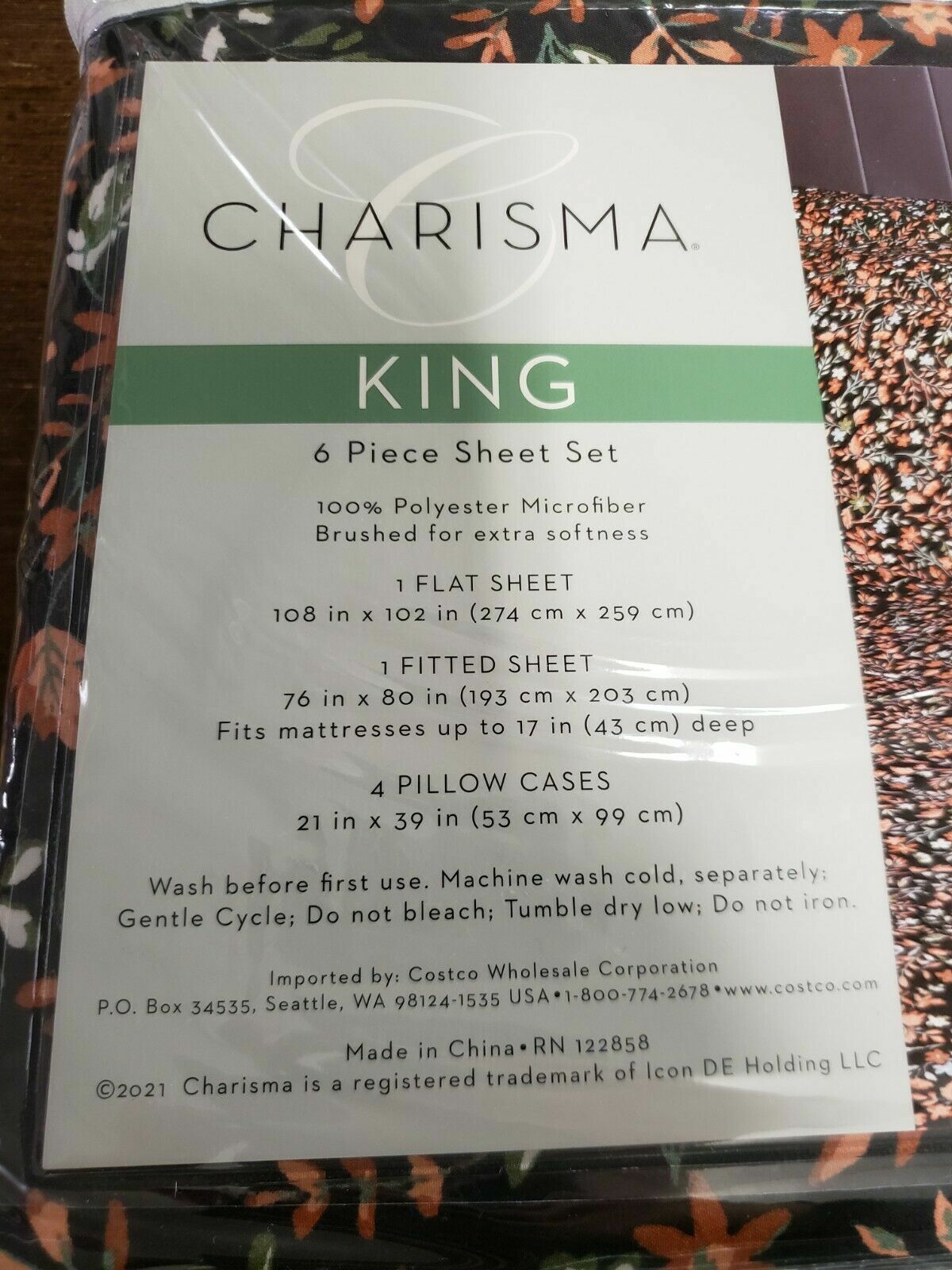 CHARISMA 6PC KING SIZE SHEET SET TERRACOTA FLORAL MICROFIBER NEW IN PACKAGE gallery