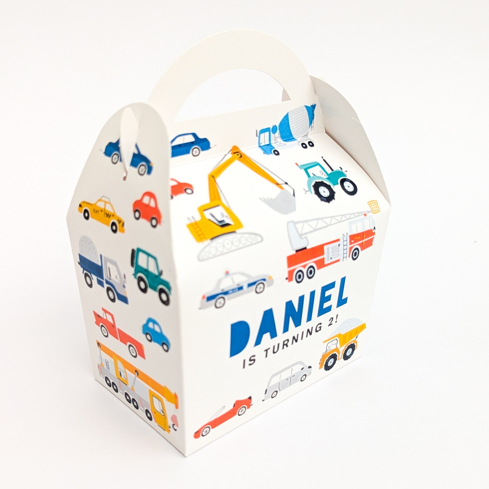 TRANSPORT Cars Diggers Trucks Planes Personalised Party Boxes Treat Lunch Box gallery