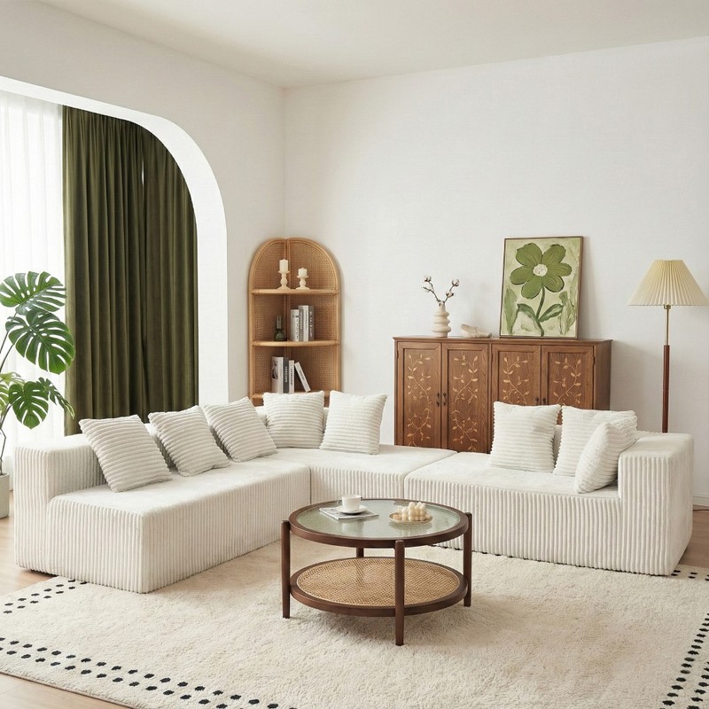 130" Cloud Corduroy U-Shaped Modular Sofa, No Assembly, Beige gallery
