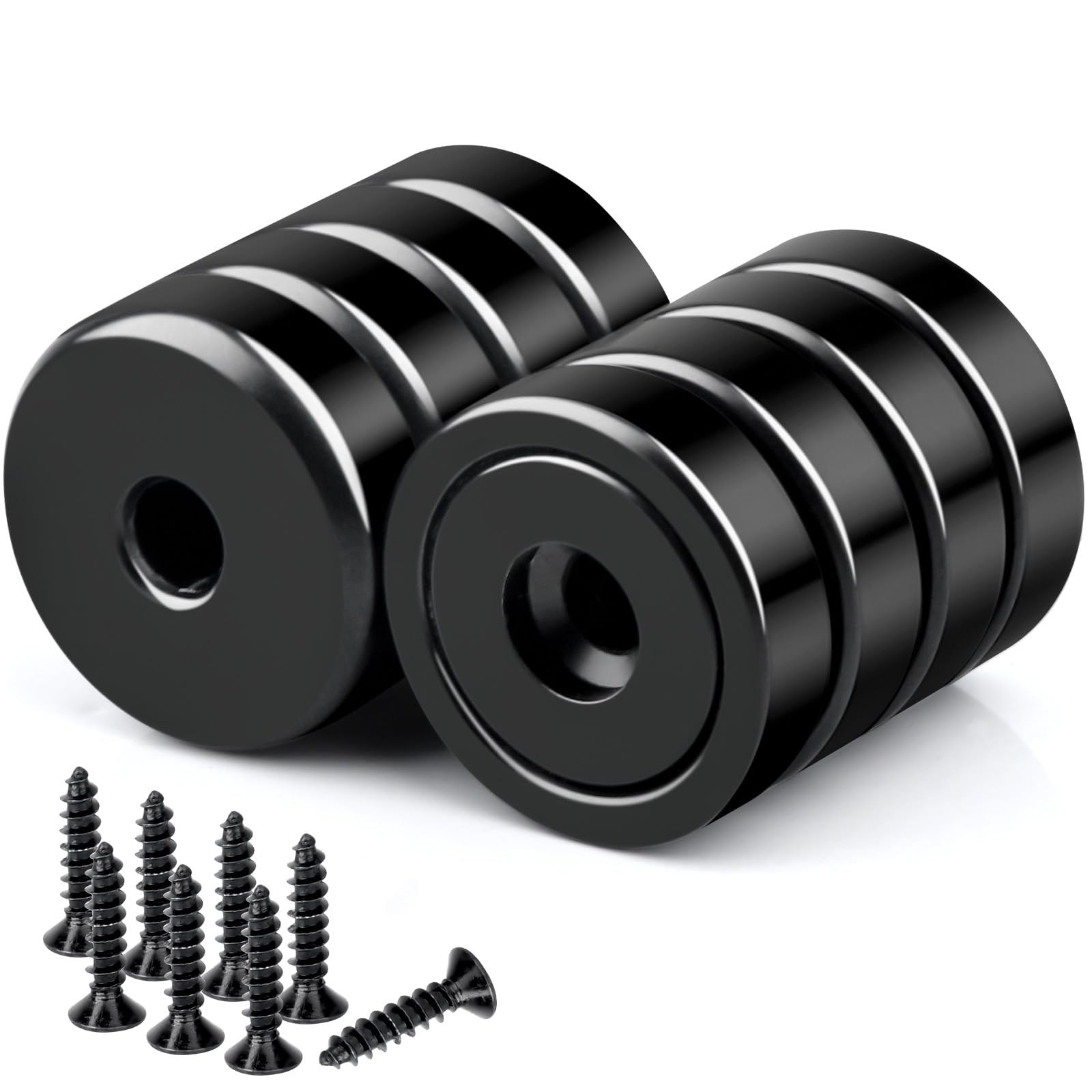 8 Pack Strong Neodymium Cup Magnets 22LBS, 20x6mm with 4.5mm hole-8P, Black gallery