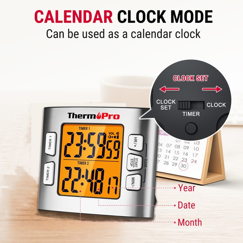 ThermoPro LCD Digital Kitchen School Timer Clock W/ Dual Countdown Stop Watches gallery
