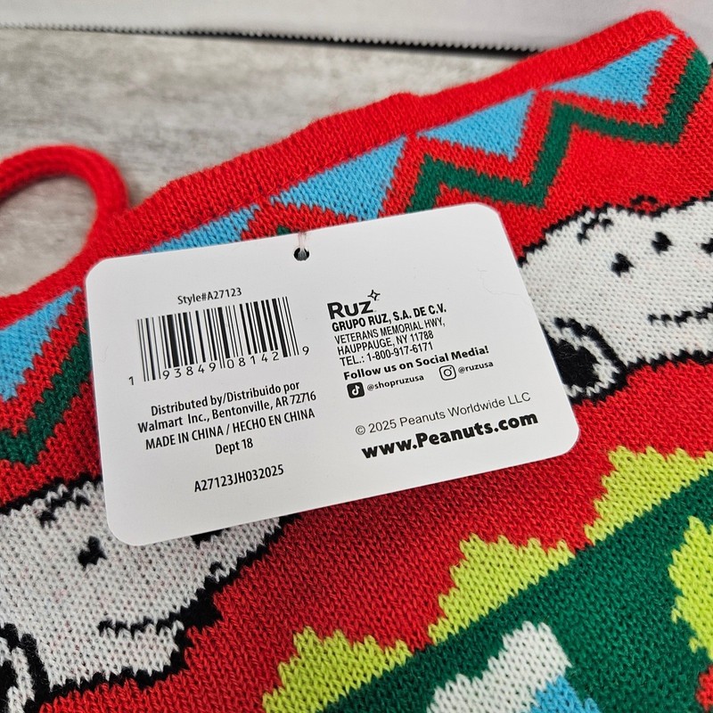 Peanuts Snoopy Christmas Stocking Red Green Holiday Knit Festive Gift gallery