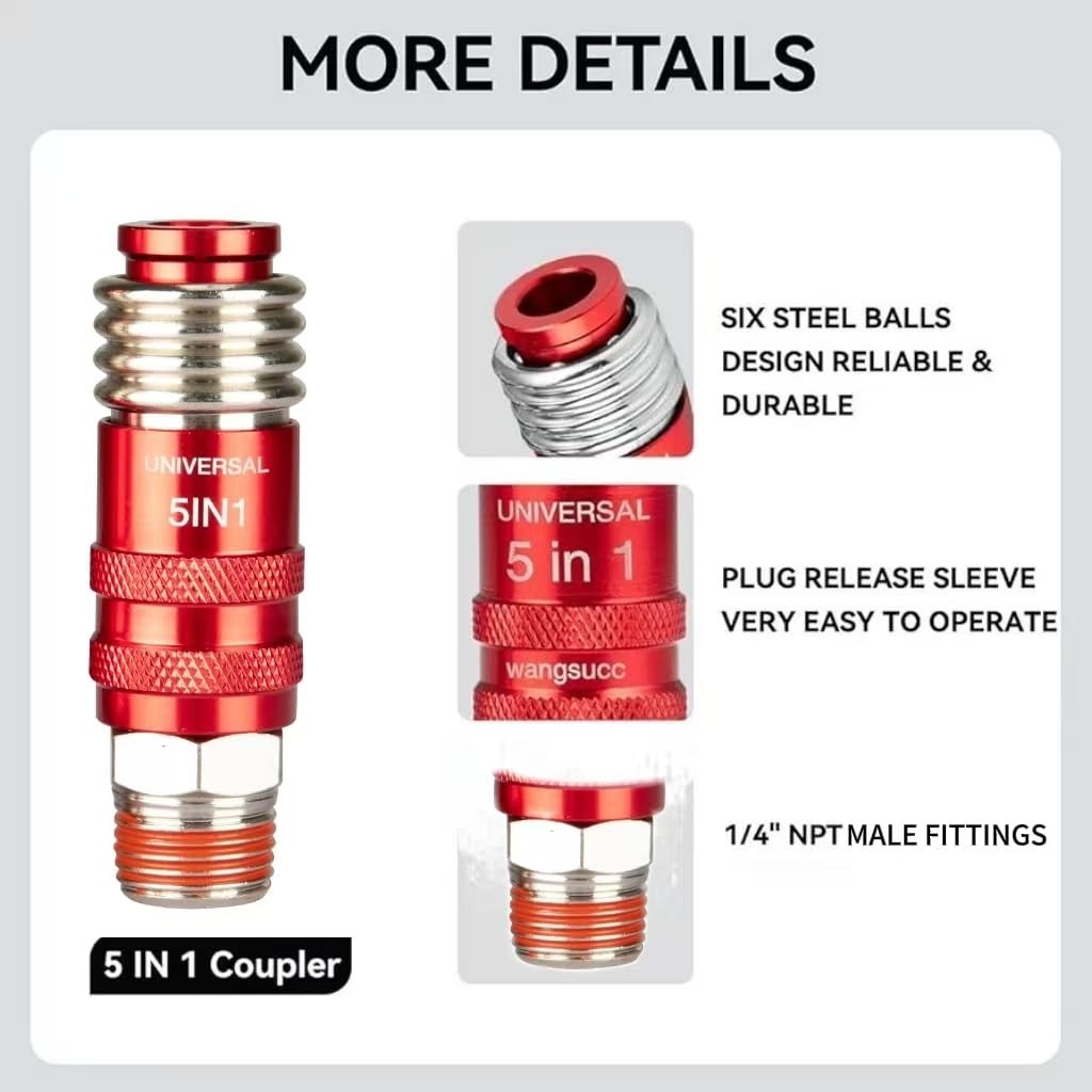 5 In 1 Universal Quick Industrial Connect Coupler Air Hose Fittings 1/4” NPT ... gallery