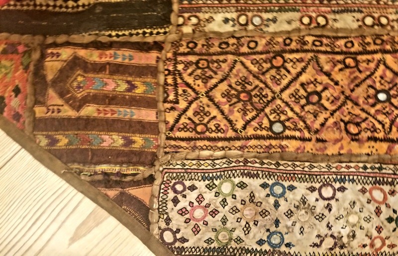 Vintage Indian Patchwork Tapestry KATCHI Mirror Rug, Handmade 3'x7' Tribal Art gallery