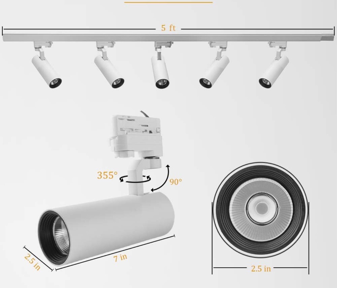 UPO LED Track Lighting Kit - 1500lm 15w 4000K 24°Beam Angle 5 Lights Incl gallery