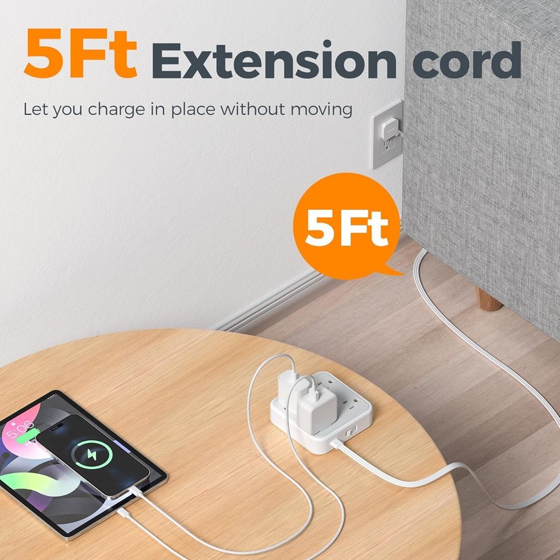 TESSAN Small Flat Plug Power Strip with 3 USB (1 USB C) and 3 AC Surge Protector gallery