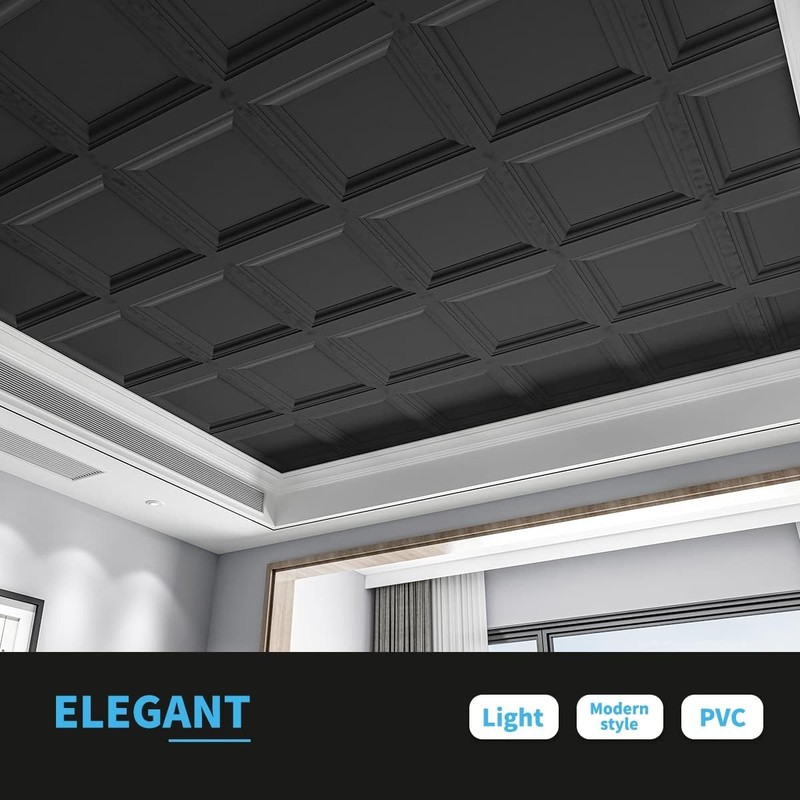 24-Pack Square Drop Ceiling Tile 2Ft X 2Ft in Black, PVC Ceiling Panel 24 X 24In gallery