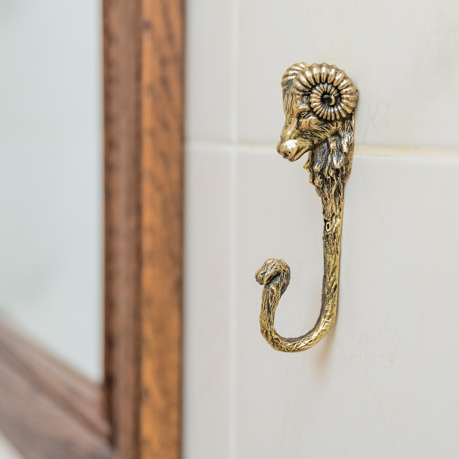 Aries Ram Head Decorative Hook, Wall Mounted Brass Ram Head Hook. gallery