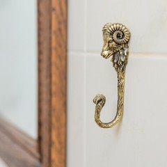 Aries Ram Head Decorative Hook, Wall Mounted Brass Ram Head Hook.