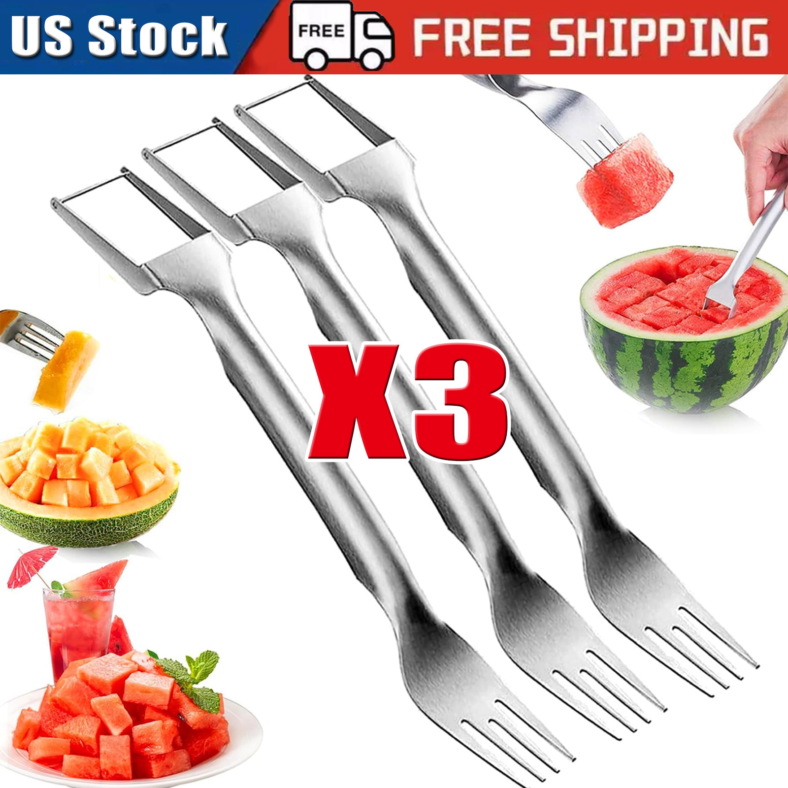 Watermelon Slicer Cutter,2-in-1 Fork Stainless Steel Fruit Cutting Artifact gallery