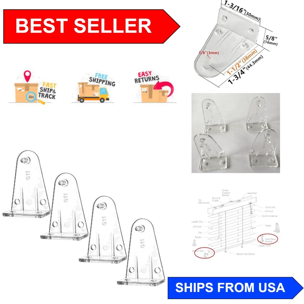 Lightweight Clear Hold Down Bracket Clips for 1.5inch Bottom Rail Blinds