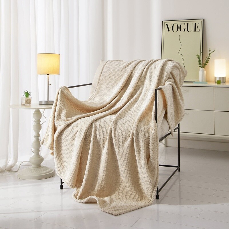 Cozy Textured Plush Throw Blanket All Age Soft Machine Washable Reversible Beige gallery