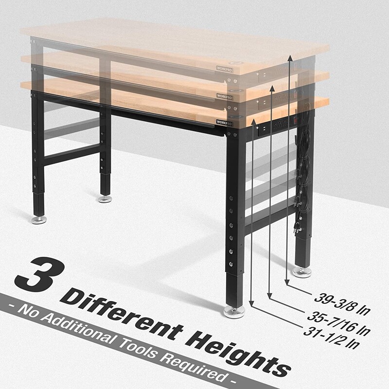 WORKPRO 5FT Adjustable Workbench Heavy-Duty Hardwood Workstation 2000 LBS Load gallery