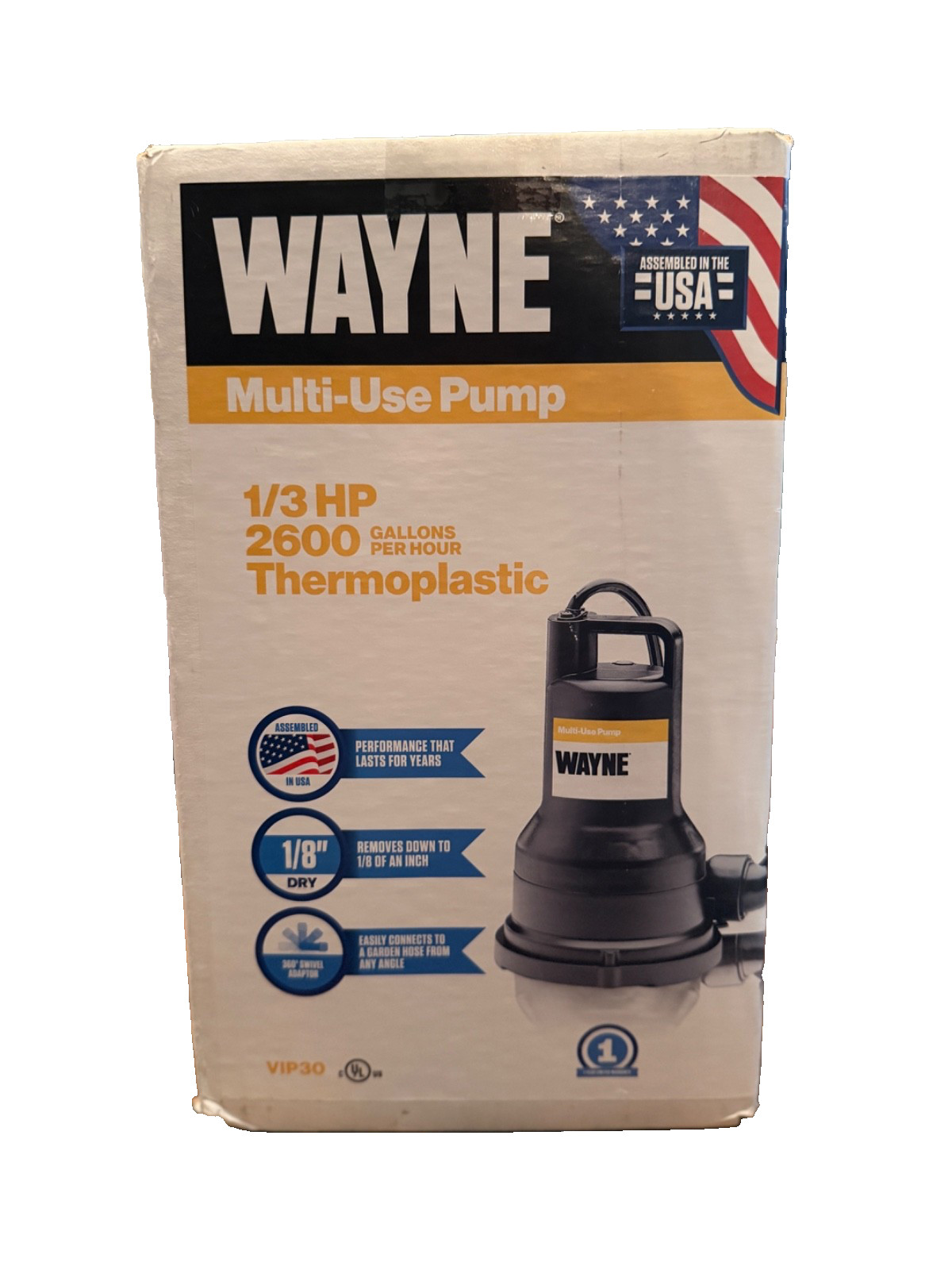 Wayne 1/3 HP 2600 gph Thermoplastic Switchless Switch Bottom AC Submersible gallery