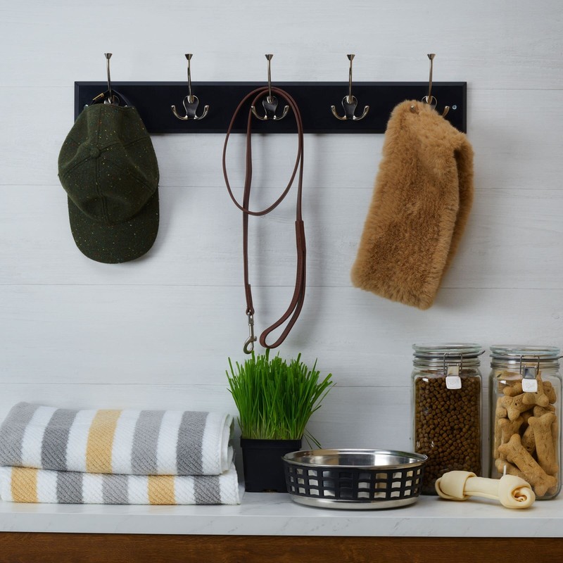 Wall Mounted Tri Hook Coat Rack 5 Hook Black Entry Bathroom 7lbs Support gallery