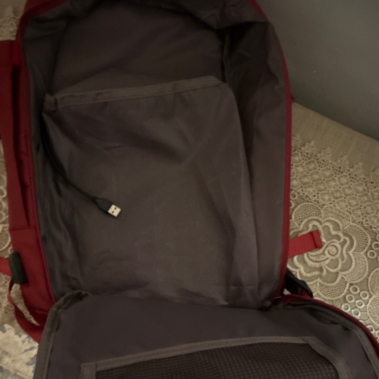 Red Travel Backpack USB Charging Port, 5 Pockets, Adjustable Straps 5
