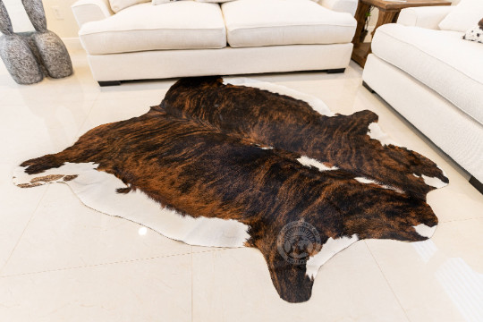 Real Cowhide Rug Brindle White Backbone Tricolor - Size 6 x 6-7’ gallery