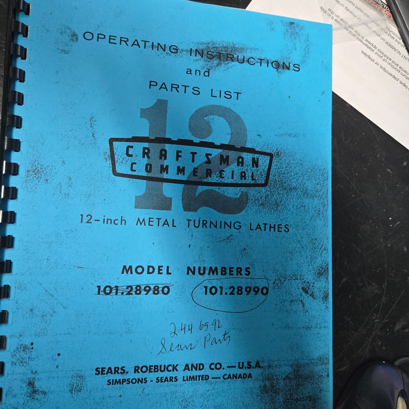 Craftsman Assembly & Operating Instructions parts list for 12 inch Metal Lathes gallery