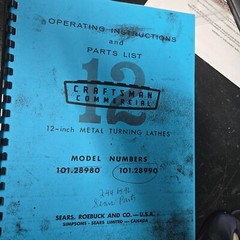 Craftsman Assembly & Operating Instructions parts list for 12 inch Metal Lathes