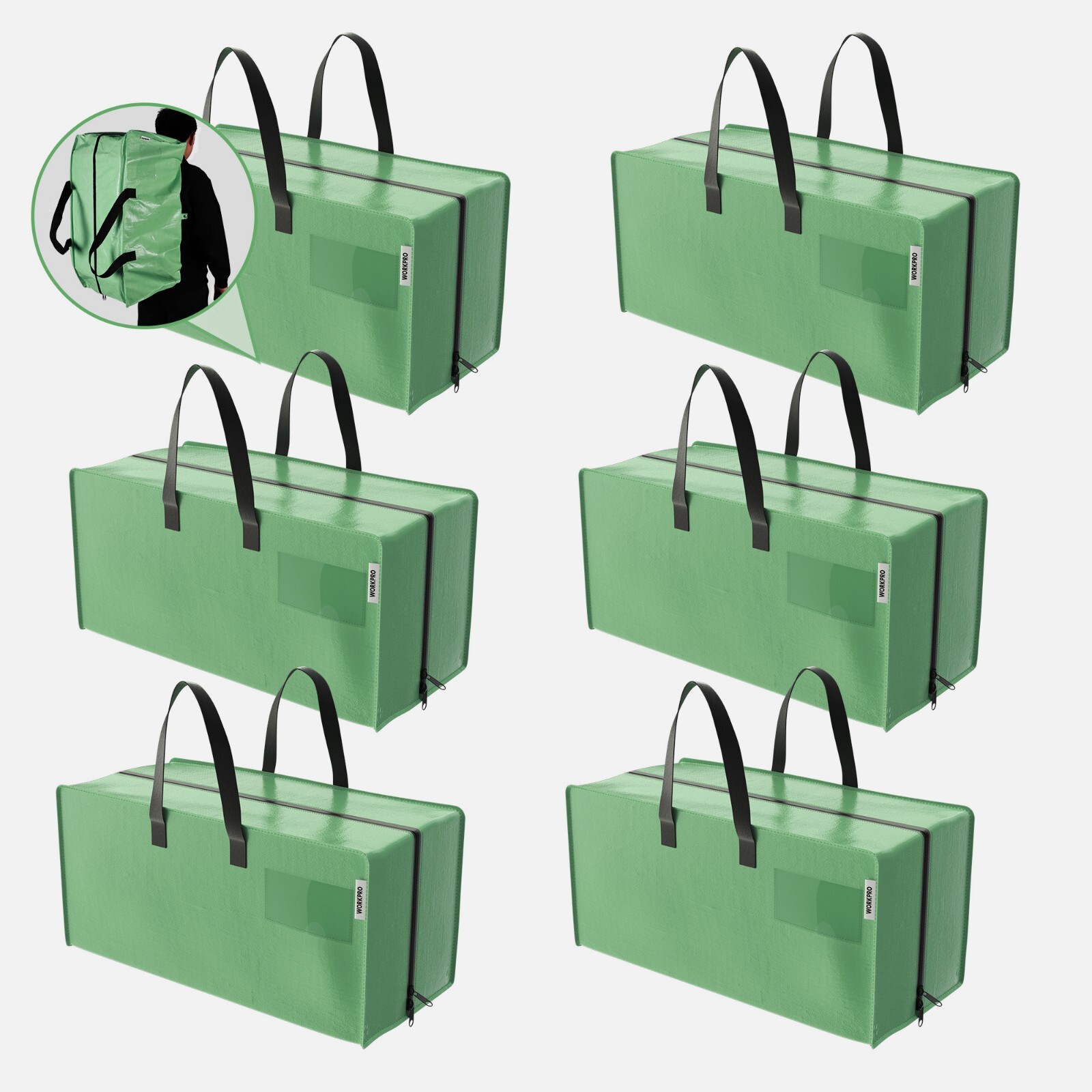 6 Pack Extra Large Moving Bags with Zippers & Carrying Handles Backpack Straps gallery