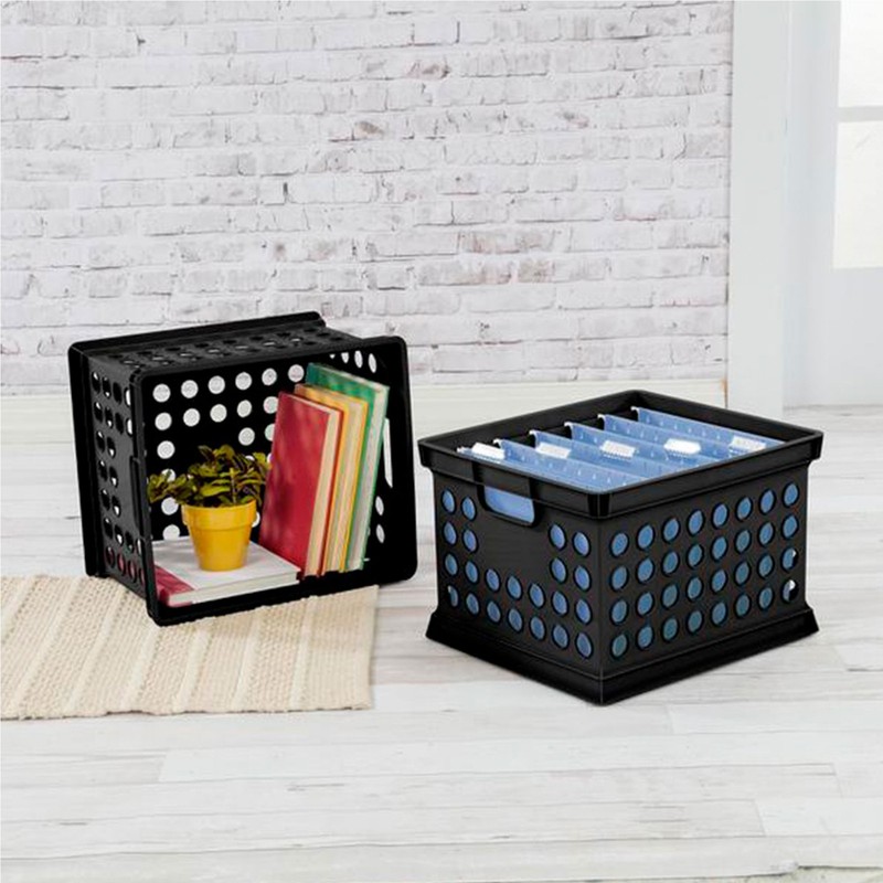 Sterilite Stackable Plastic Storage Open Crate Bin Organizer Box, Black (6 Pack) gallery