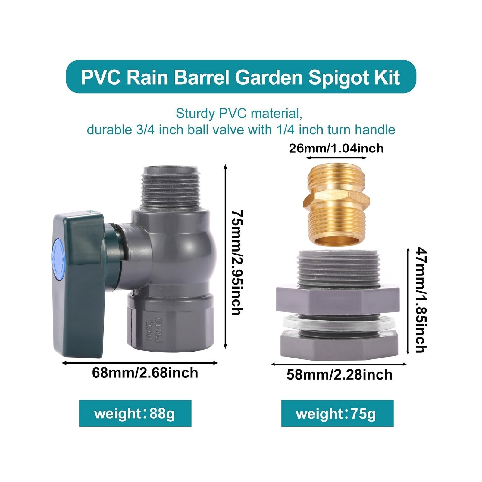 2 Pack 3/4 Inch Rain Barrel Spigot Kit - BILAL Water Barrel PVC Garden Divert... gallery