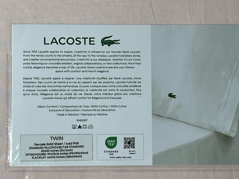 LACOSTE Solid Iced Pink 100% Cotton Percale TWIN Sheet Set gallery