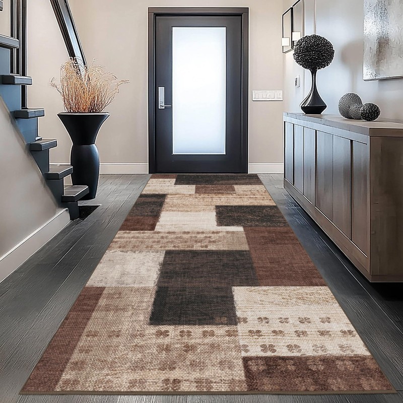 QDUIDU Modern Geometric Patchwork Indoor Runner Rug for Living Room, Chocolat... gallery