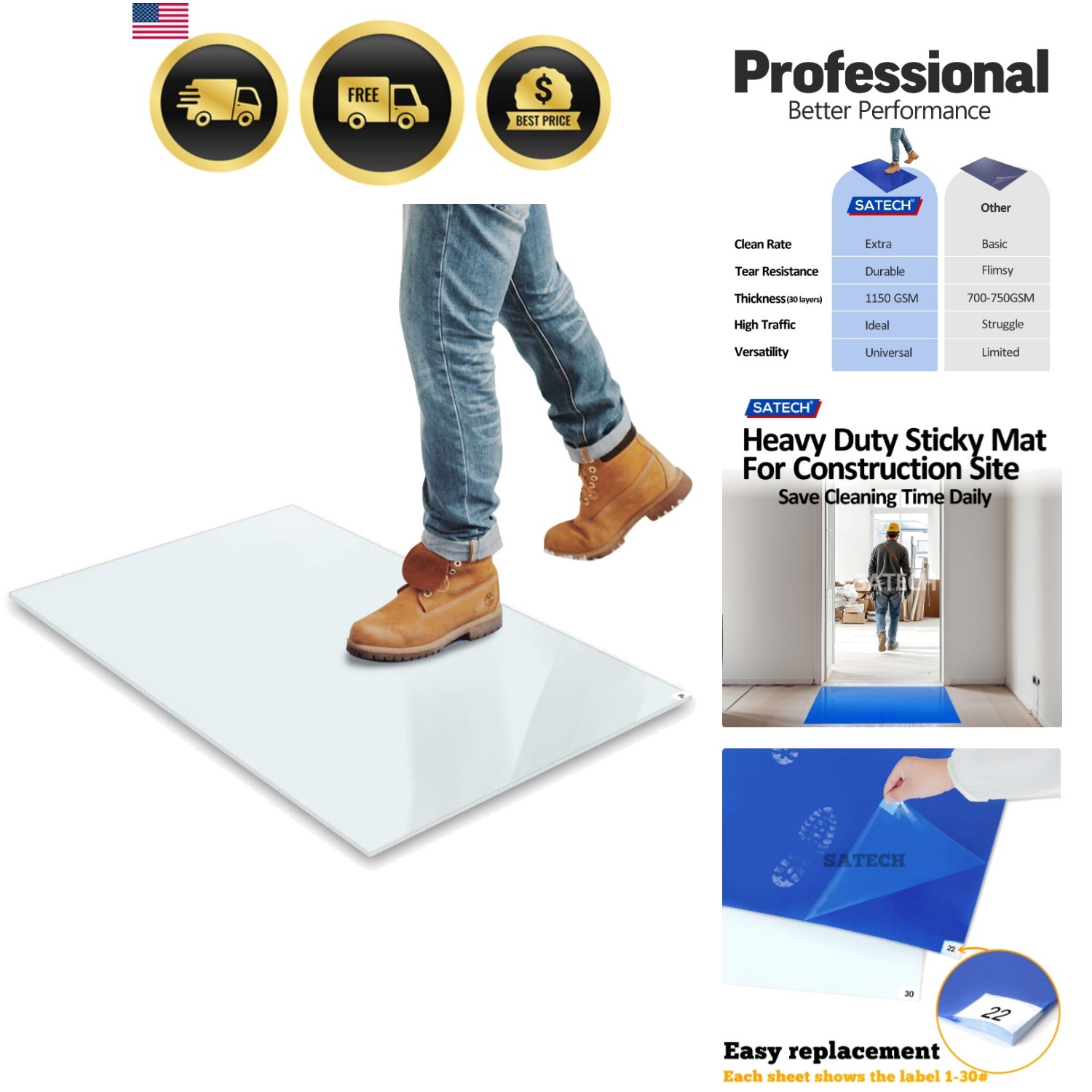 Sticky/Tacky/Adhesive Mat 24" x 36" White Case of 4 Mats,30 Sheets Each for C... gallery