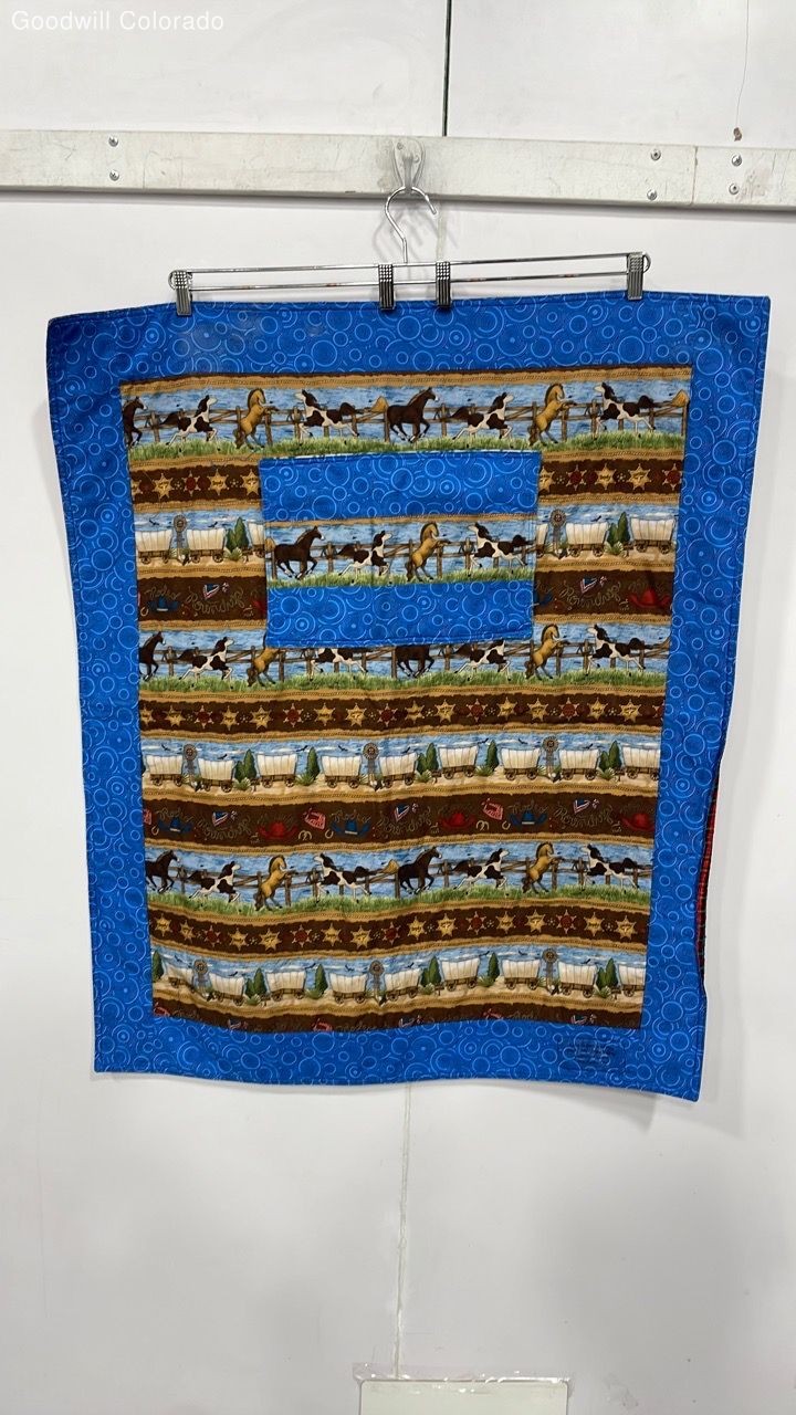 Handmade Quilt Blue Red Western Horse Striped Pattern Home Decor 32x40 gallery