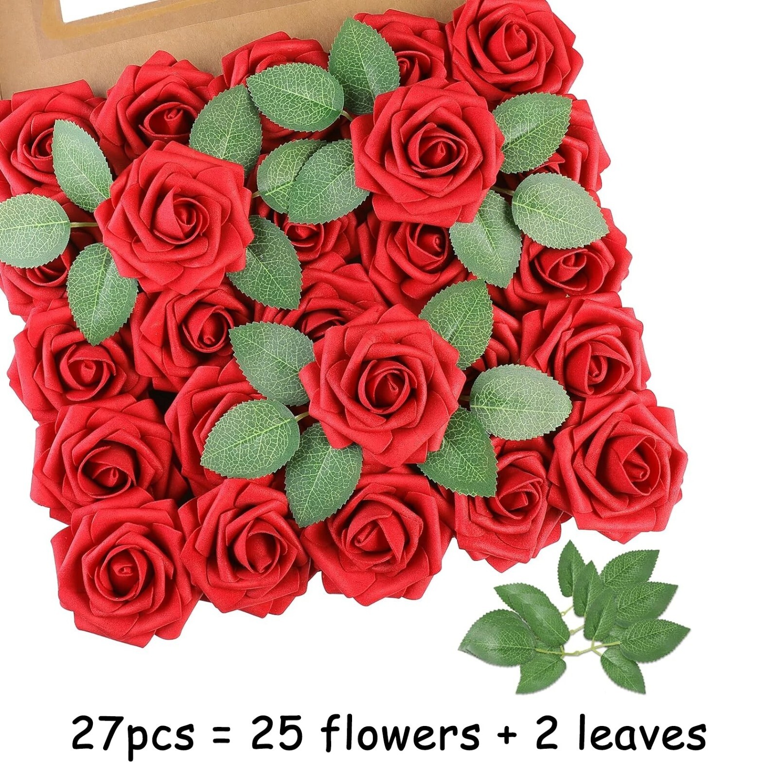 25pcs Artificial Roses with Stems - DIY Wedding Bouquets Party Decor OPP Bag gallery