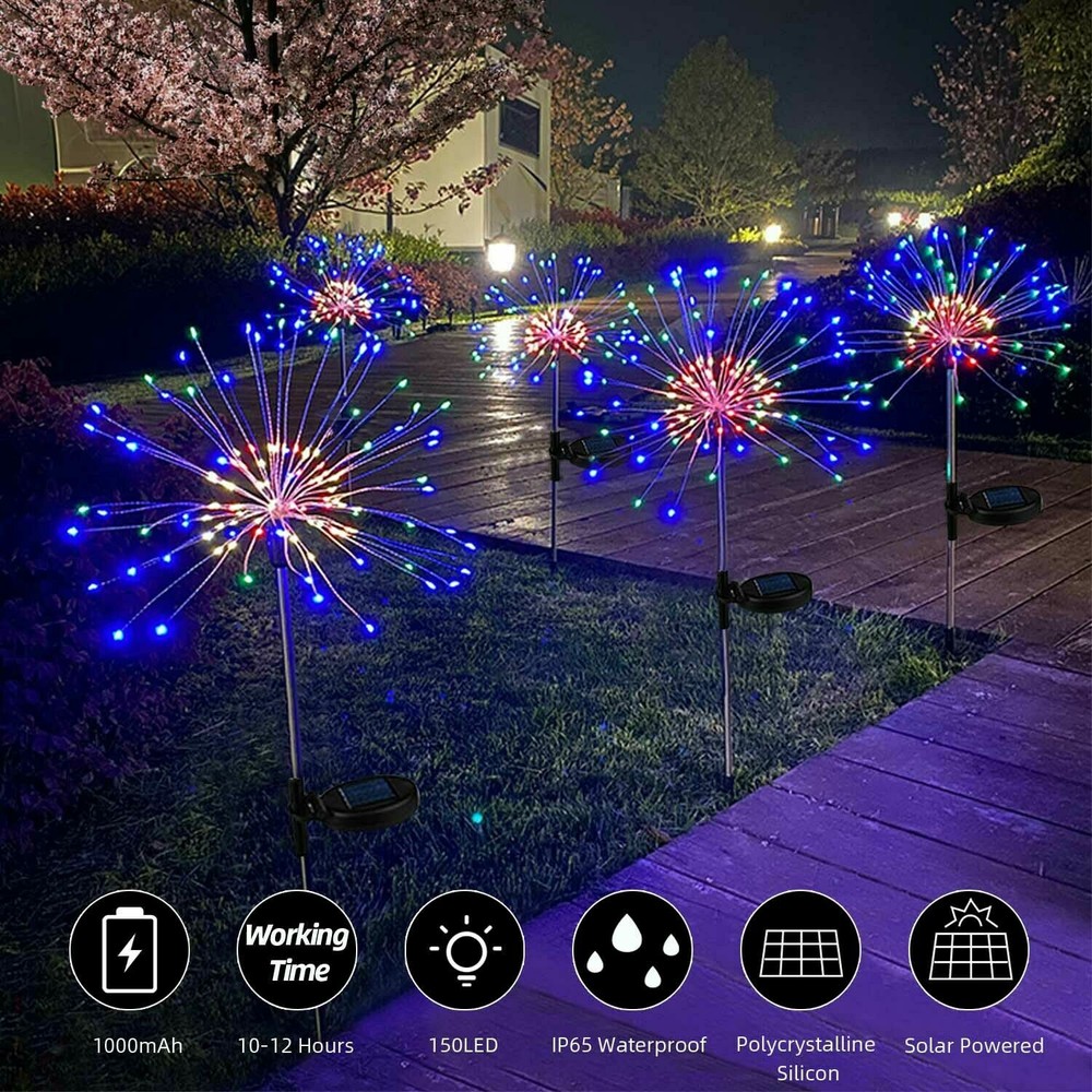1-4Pack Garden Solar Firework Lights Outdoor Starburst Fairy Decor Lamp 150 LED