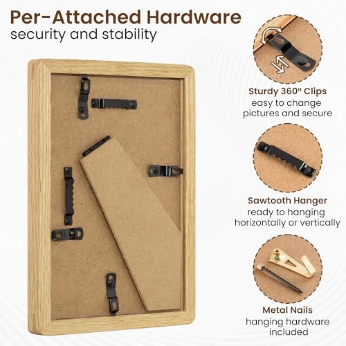 8x10 Solid Oak Wood Picture Frame with 5x7 Mat, Premium Rustic 8x10-1P Natural gallery